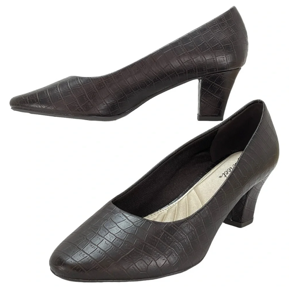 Easy Street Fabulous Brown Croco Faux Leather Womens Pumps Size 12M NWOB